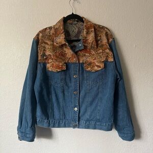 Western Themed Denim/Tapestry Jacket
Size Large Carole Little Sport U.S.A. made